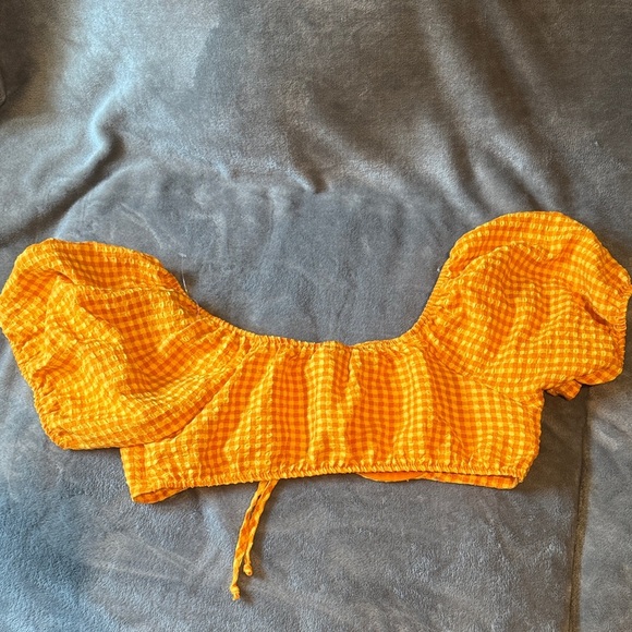 Wild Fable Yellow Check Puff Sleeve Crop Top - Picture 6 of 6